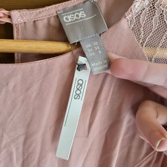 Asos Dress Dusty Rose Pink Lace Panel Midi Swing Romantic Prep NWT 6 Bridesmaid - Picture 3 of 6